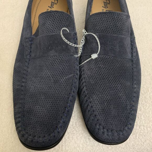 Flag Ltd Napa Glove Perforated Navy Suede Loafers Mens 10 Slip On New - Picture 6 of 6